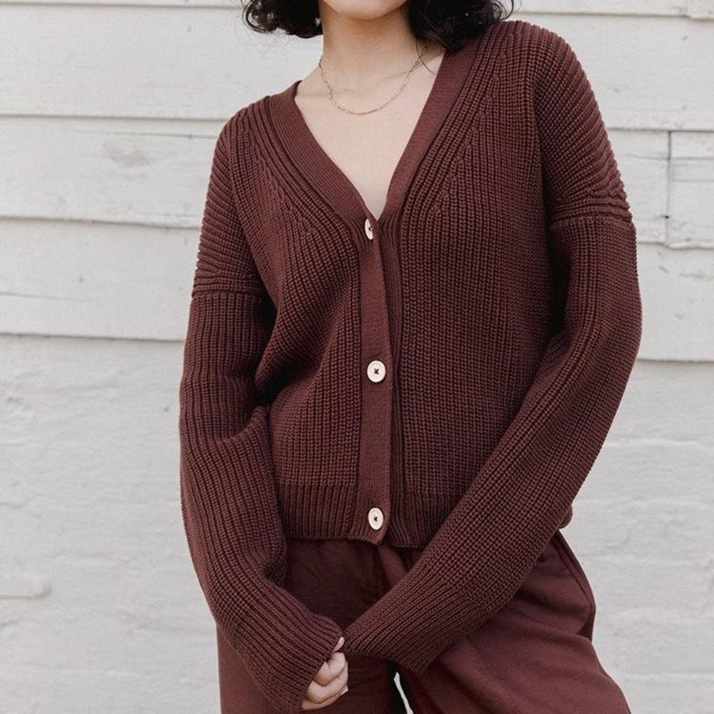 Tradlands Shelter Cardigan in Earth Brown